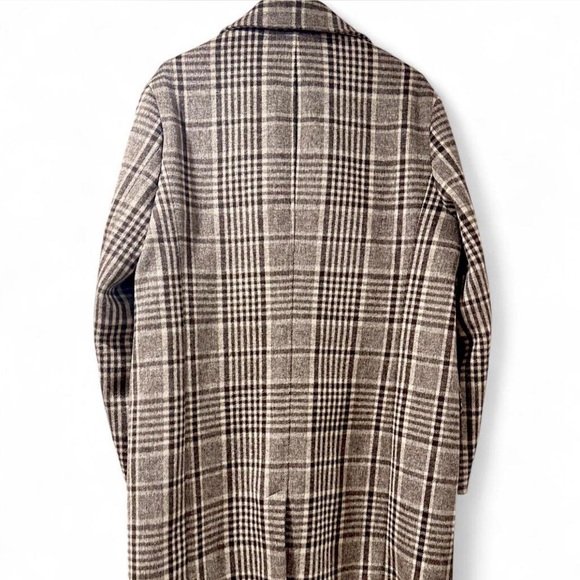 Men's Brown Plaid Double-Breasted Topcoat Size Large - Picture 5 of 8